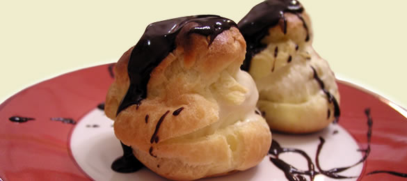 Profiteroles with Ice Cream and Chocolate Sauce